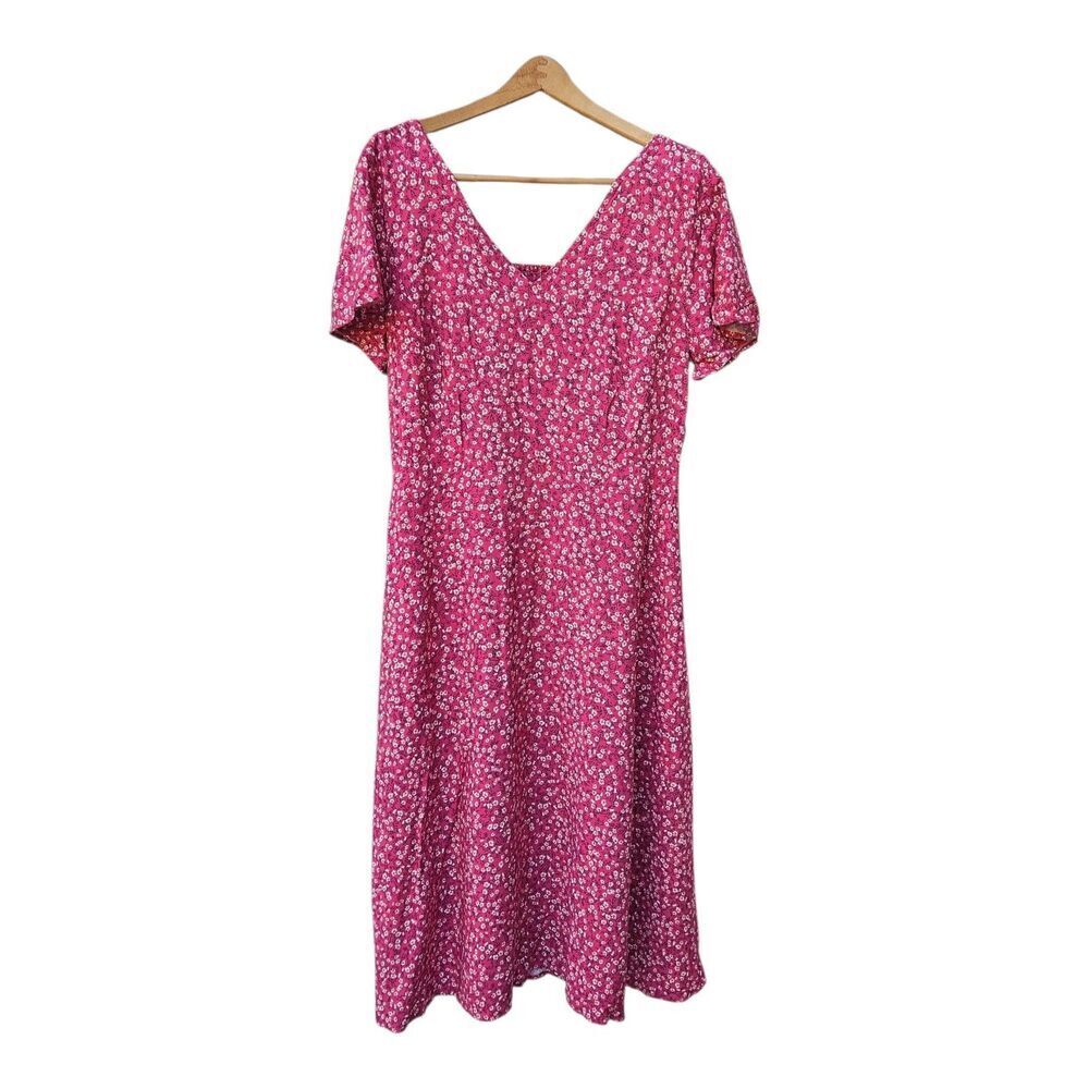 Old Navy Dress Women Large Pink Ditsy Floral Smocked Button Midi Boho Cottage